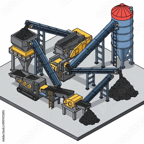 Industrial stone crusher machine in operation.