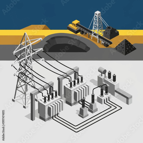 Industrial mining and power generation infrastructure.