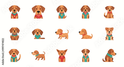 Cute Cartoon Dogs in Various Poses.