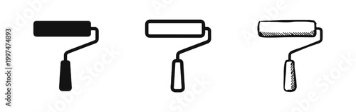 Paint Roller Tool Home Renovation Improvement Icon Set