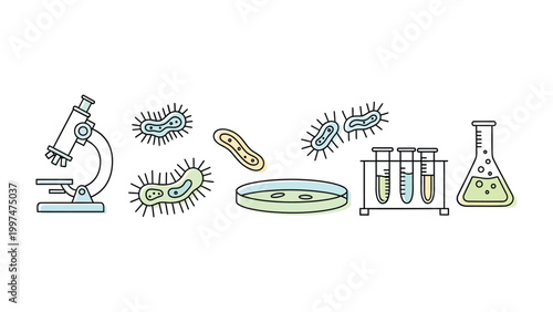 Microscopic Marvels: A visually stunning illustration of scientific tools, including a microscope, petri dish, and various laboratory vessels, alongside magnified microorganisms.