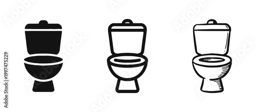 Toilet Bathroom Sanitary Plumbing Ceramic Fixture Icon Set