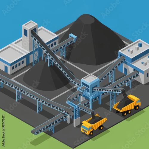 Industrial coal mining facility with conveyor belts.