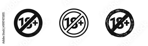 18 Plus Age Restriction Warning Prohibition Sign Icon Set