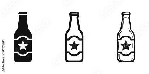 Glass Beverage Bottle Beer Soda Drink Icon Set