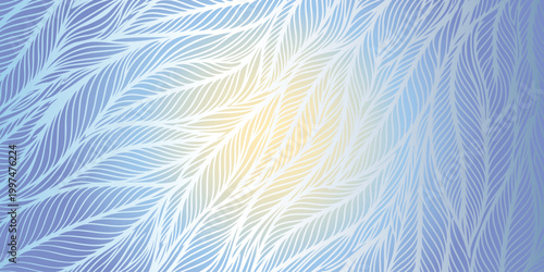 Soft feather drifting over green grass under a blue sky with light rays