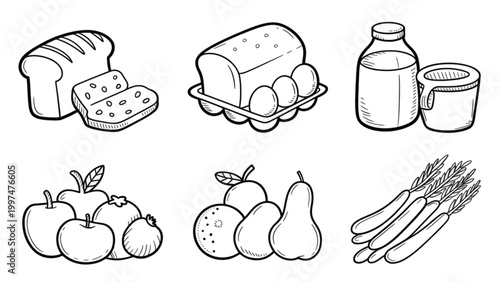 Assorted fresh fruits and vegetables flat illustration Vector