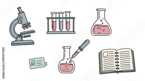 Science Elements in Study: A collection of essential study instruments in science are displayed, offering a glimpse into the tools and apparatus used in scientific examination, analysis.