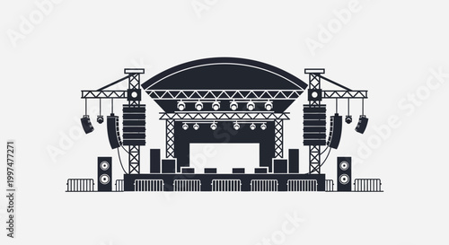 A minimalist flat vector illustration of a concert stage setup.