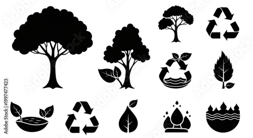 Eco friendly icons with trees leaves.