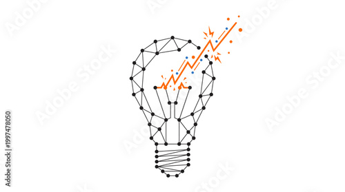 Abstract Connected Dots Light Bulb and Rising Spark Line Innovation Concept Vector