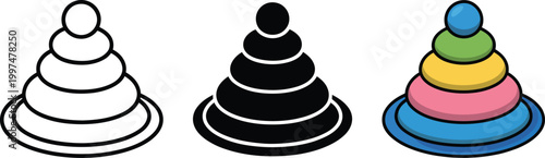 Stacking rings toy icon, educational play and learning sign vector illustration for early childhood development, kindergarten learning tools and kids educational toy design elements.