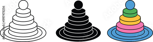 Stacking rings toy icon, educational play and learning sign vector illustration for early childhood development, kindergarten learning tools and kids educational toy design elements.