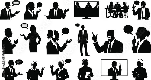Business people communicating in various ways isolated on white background, Vector