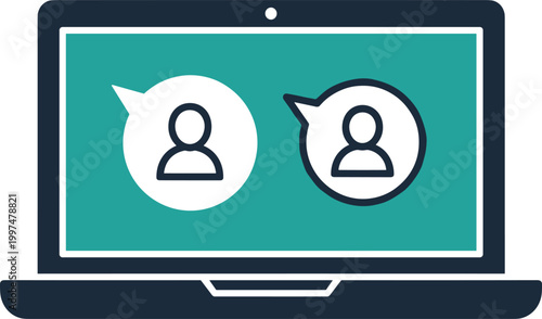 Laptop screen showing chat bubbles with user profile icons representing online communication and connection.