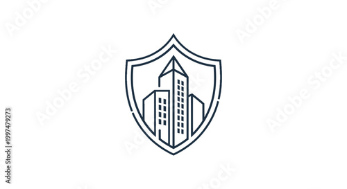 Shield Protecting City Skyscraper Icon.