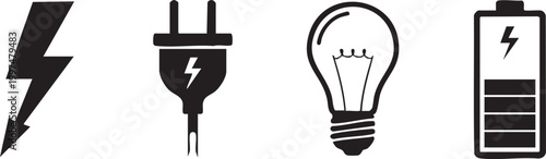 Electrical symbols lightning plugs bulb and battery power energy icons