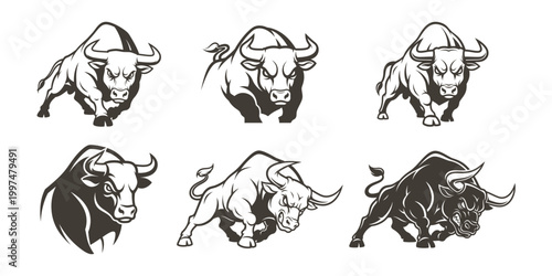 Bull illustrations vector set