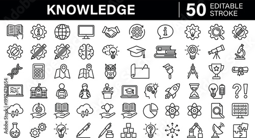 Knowledge education icon set minimal outline editable stroke collection learning science school symbols for web UI app design