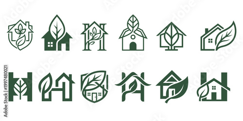 Eco friendly house logos collection