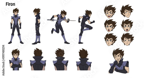Character sheets show the hero in many different poses and expressions.