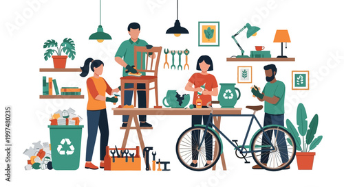 DIY Repair Workshop: People Fixing Broken Items for Reuse and Sustainability