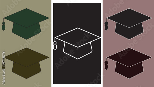 Academic Graduation Cap and Mortarboard Icon Set for University Success and Education UI