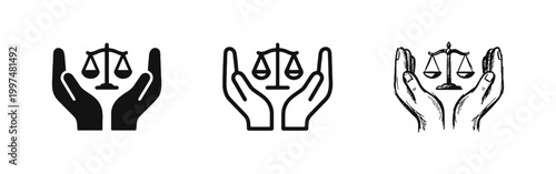 Justice Law Legal System Scales in Hands Icon Set