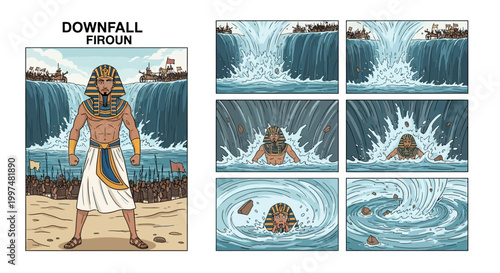 Pharaoh downfall storyboard illustrates the historic drowning of a.