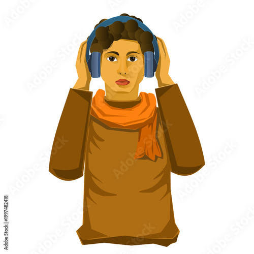 Minimalist flat vector illustration of person character with daily lifestyle objects and actions, simple modern concept