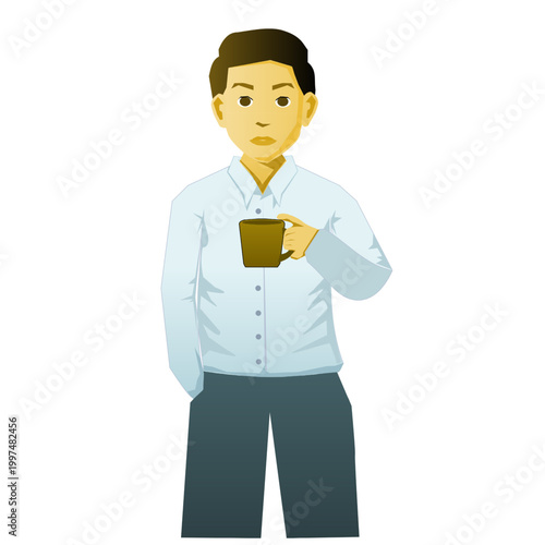 Minimalist flat vector illustration of person character with daily lifestyle objects and actions, simple modern concept
