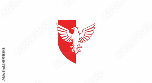 White dove on red shield logo.