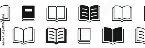 Assorted Book Icons in Black and White and Outline Styles Keywords: book, books, icon, icons