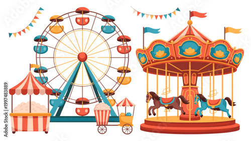 Colorful vintage carousel and amusement park ride illustration Vector