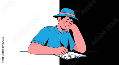 A man sitting and using laptop.