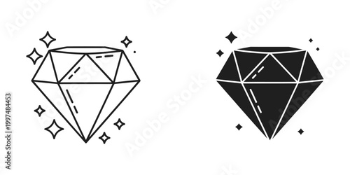 Illustration of a gemstone cut in two different styles with sparkling effects