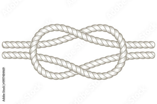 Brown coiled rope vector icon, figure eight knot nautical rope, realistic twisted cord illustration isolated on white background design clean