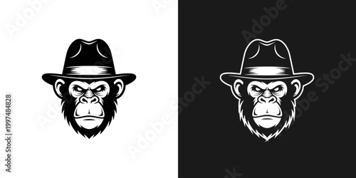 Gorilla head wearing hat illustrated design