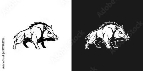 Quadro su tela Wild boar silhouette illustration vector design