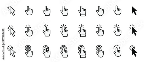 Set of Cursor and Click Hand Icons pointer mouse