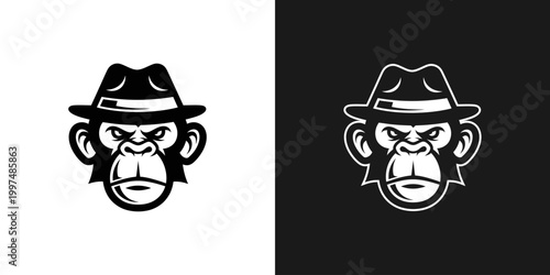 Gorilla head wearing fedora hat silhouette graphic design