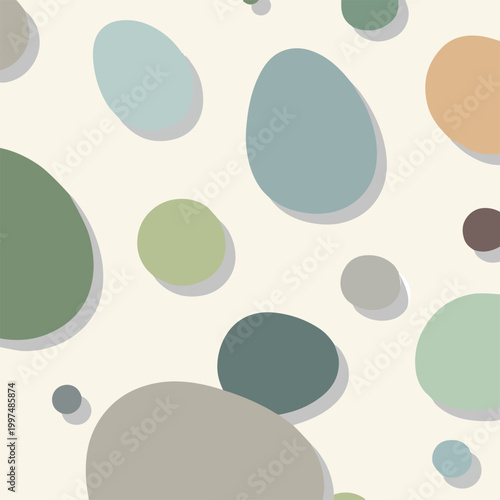 Soft pastel colored smooth organic shapes are scattered across a simple plain white background for a modern artistic design