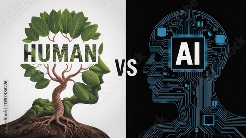 Human and AI Contrast in Typography with Nature and Technology Representations