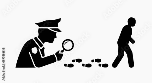 Police Detective Following Footprints to Track a Suspect Vector