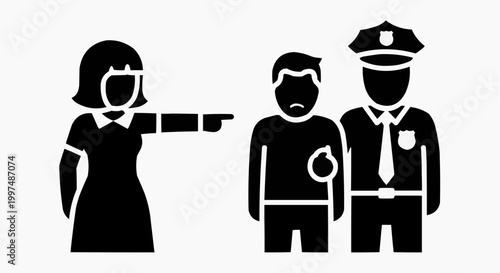 Woman Accusing Suspect Being Arrested by Police Officer Illustration