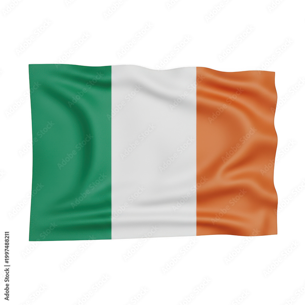 Obraz premium Waving national flag of ireland isolated on a transparent background
