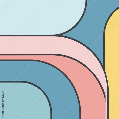 Minimalist abstract background featuring smooth curved lines and geometric shapes in a soft muted pastel color palette for design