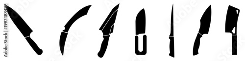 Collection of various kitchen knife silhouettes for culinary and cooking design