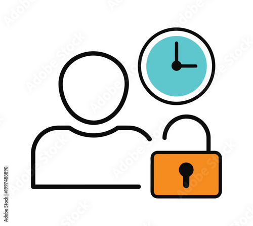 Auto logout due to inactivity session security enforcement with user icon clock and lock vector illustration
