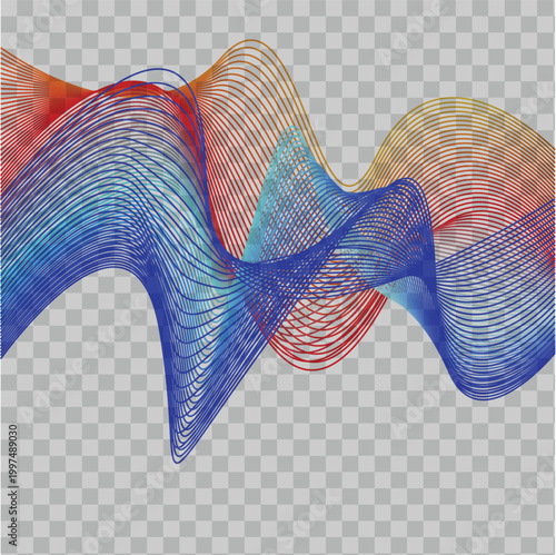 Colorful abstract wireframe wave with layered flowing line structure